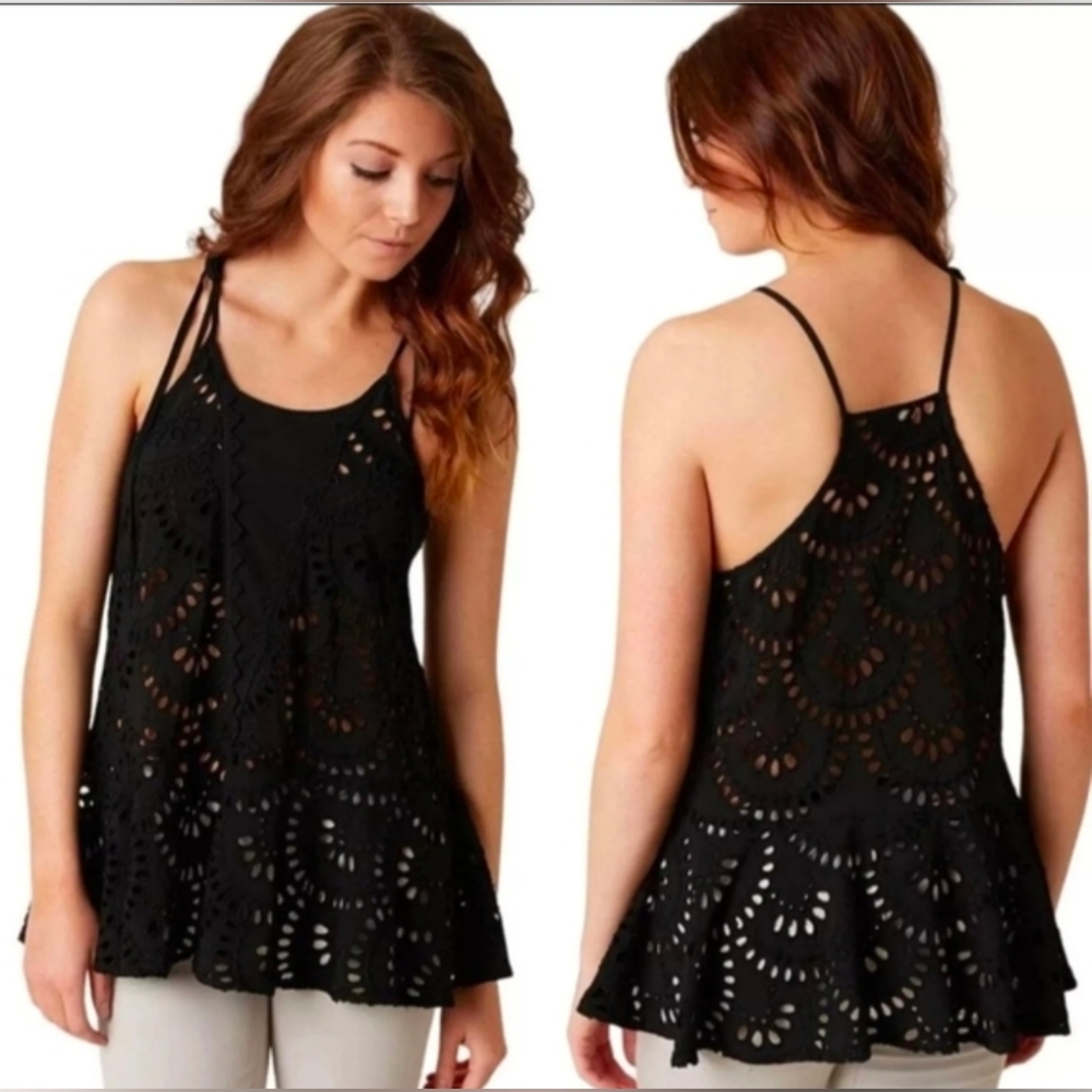 Free People. Intimately Free People Starry Eyelit Trapeze Top. Black Large